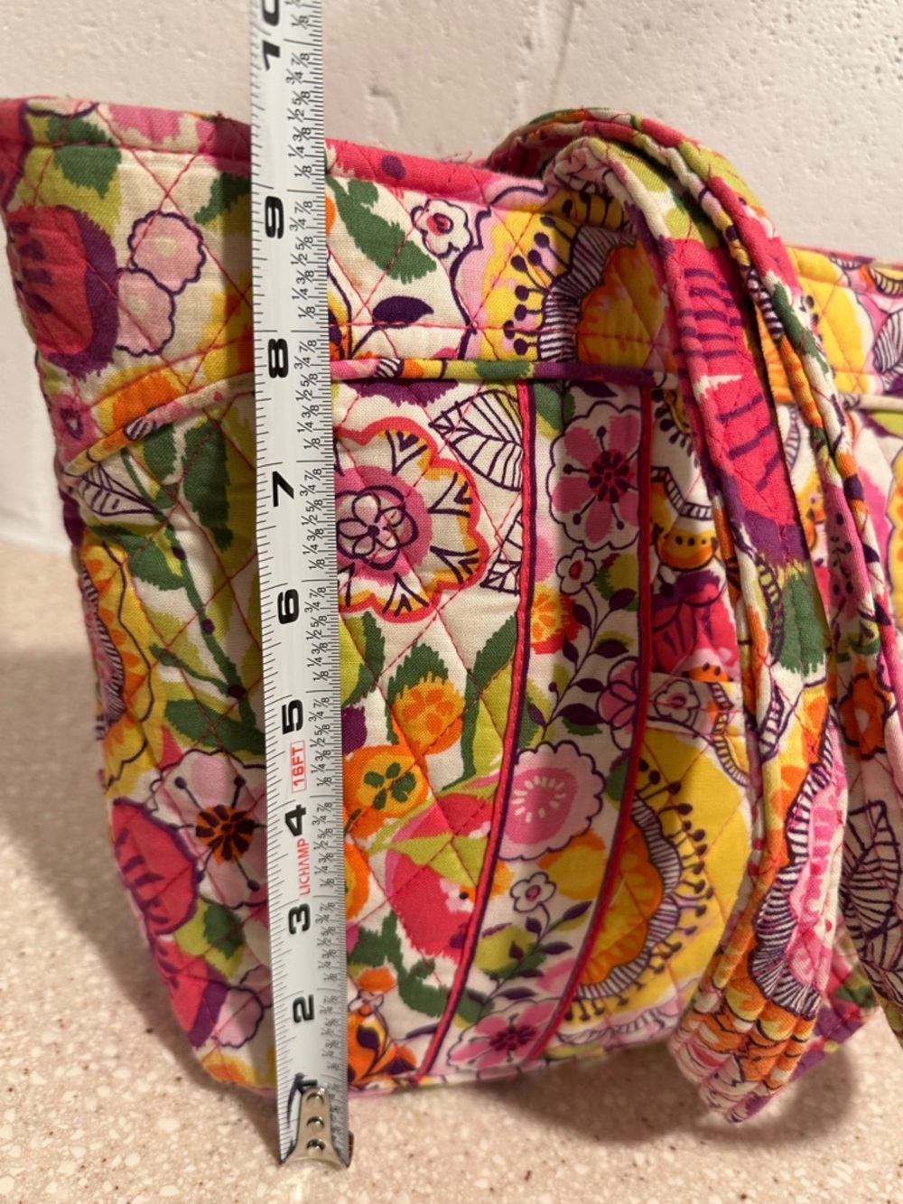 Vera Bradley Clementine Pleated Tote | Retired Floral Print Pink Orange - Picture 9 of 16